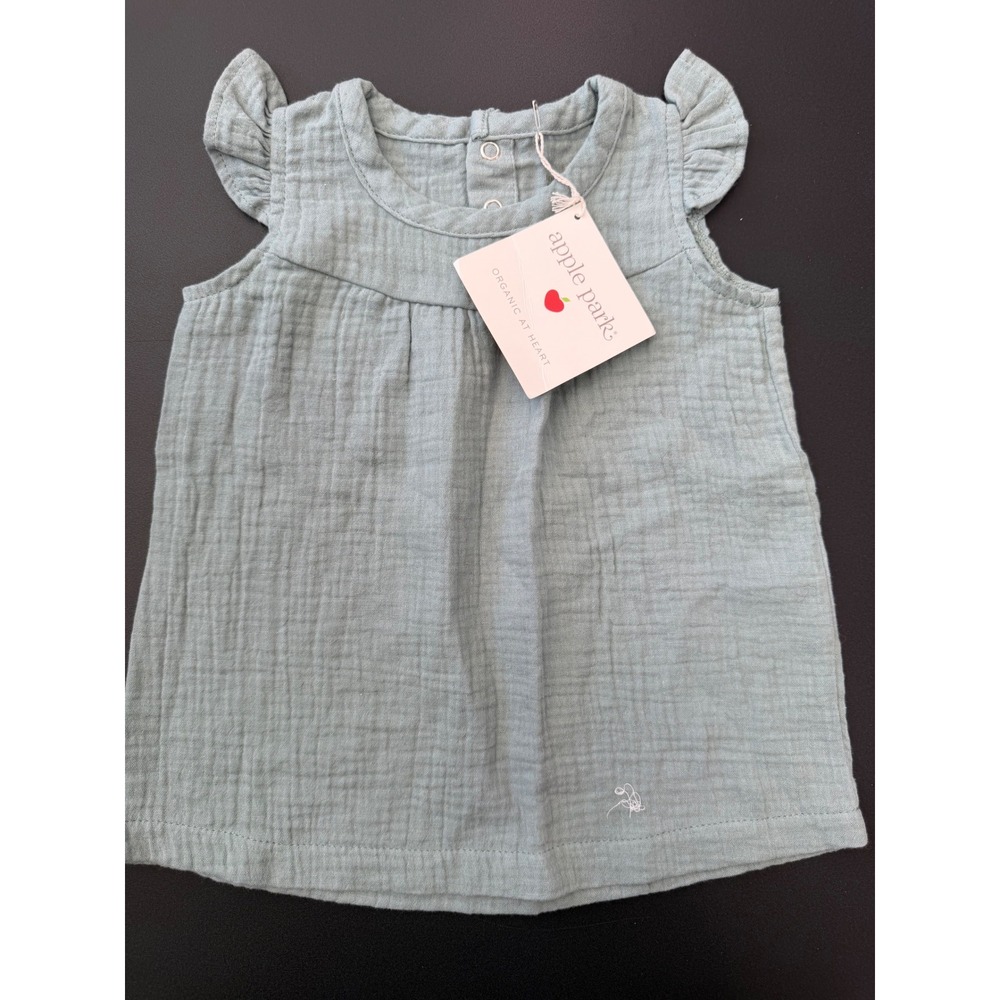 Apple Park Organic Cotton Muslin Ruffle dress Sage Green 6-12M NWT Sleeveless
